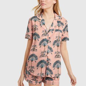 Desmond & Dempsey pyjama shorts, pink ravenala print, M, NWT